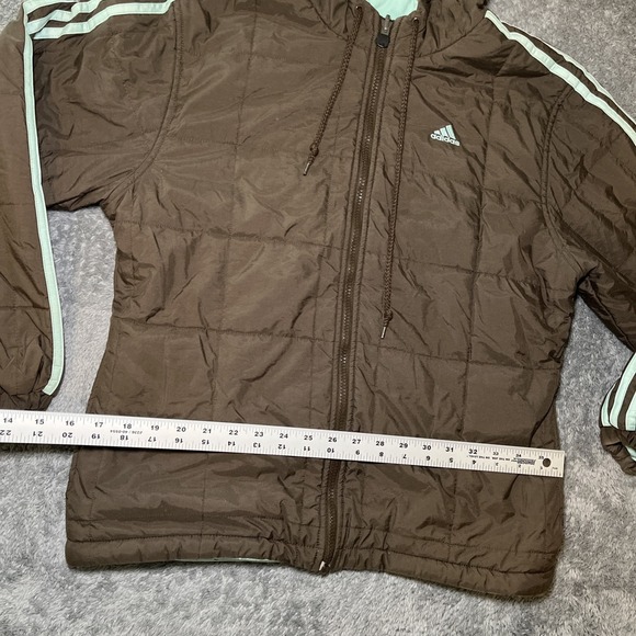 Adidas Men's Reversible Puffer Jacket To Sweater SZ S Brown/Mint Green Hoodie - Picture 2 of 16